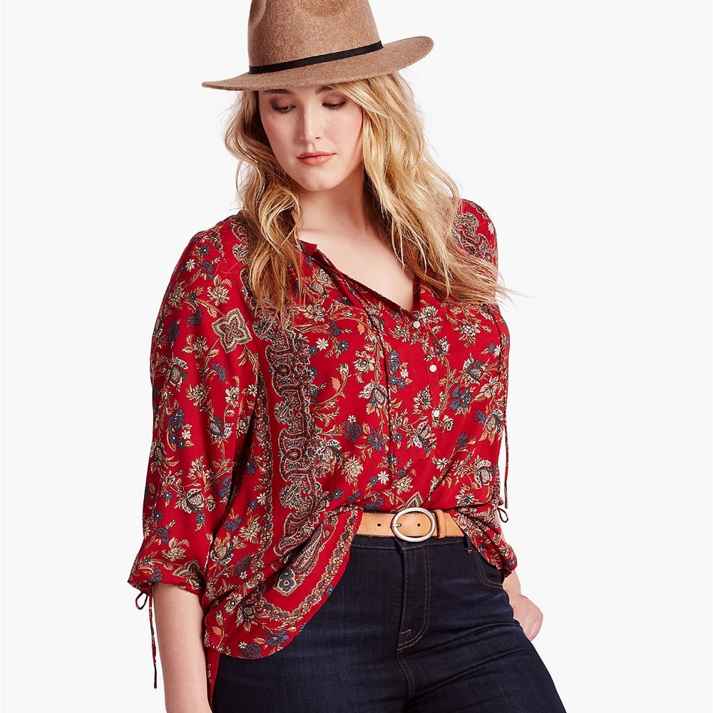 LUCKY BRAND Floral Paisley Top Red Size 3X